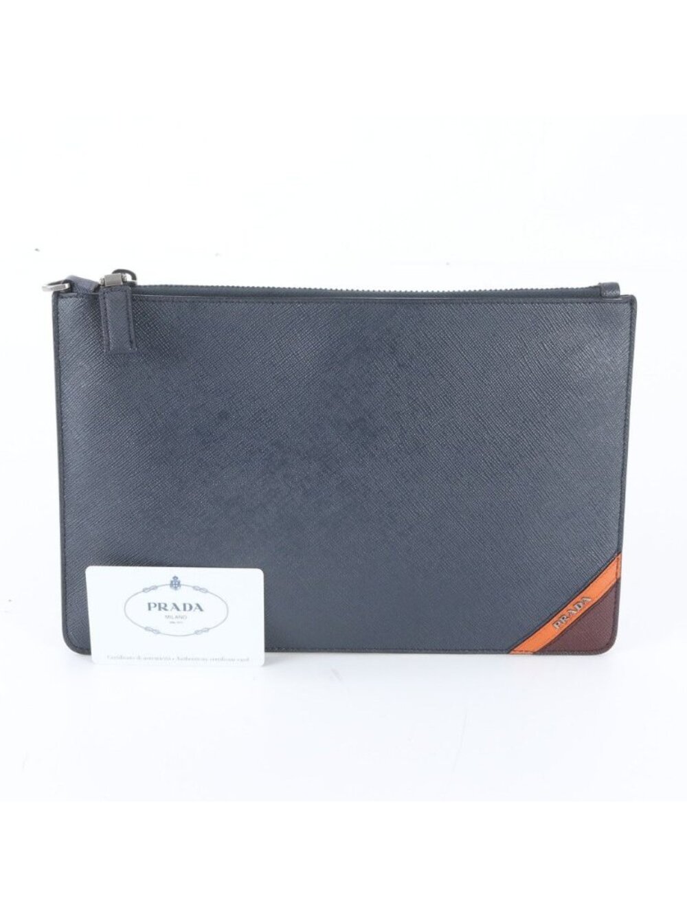 Prada Saffiano Leather Clutch Pouch Navy